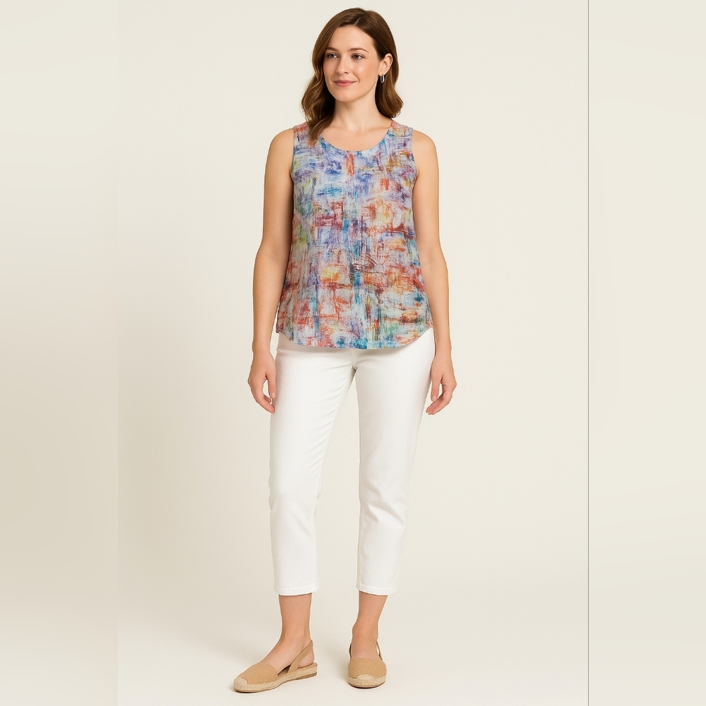 Niche by Nilqun Derman 100% Linen Abstract Art Print Tank Top XL Made in USA